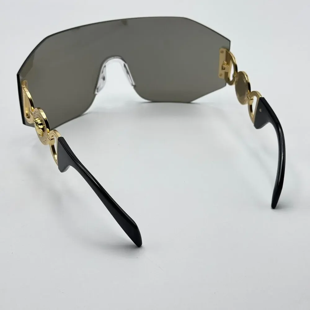 Versace Sunglasses 0VE2258 10026G Grey Silver Wrap Shield Lens Oversized New